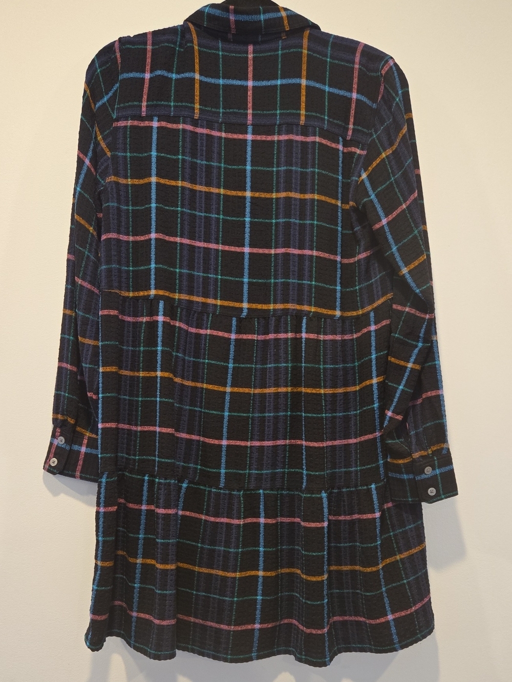 LOFT Black Plaid Button-Front Shirt Dress Multicolor Plaid Sz Small NWT - Picture 7 of 7